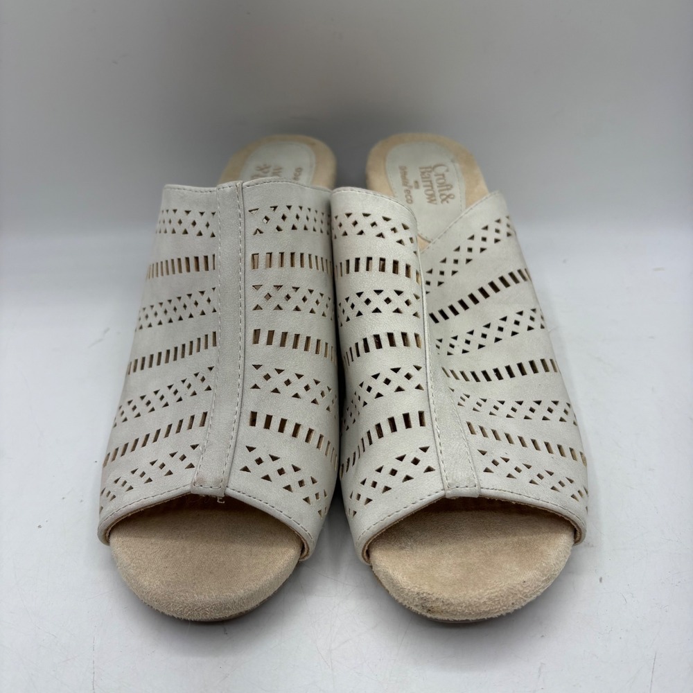 Croft & Barrow Womens Laser Cut Wedge Sandals Cream Ortholite Slide Mules 7.5 - Picture 3 of 8
